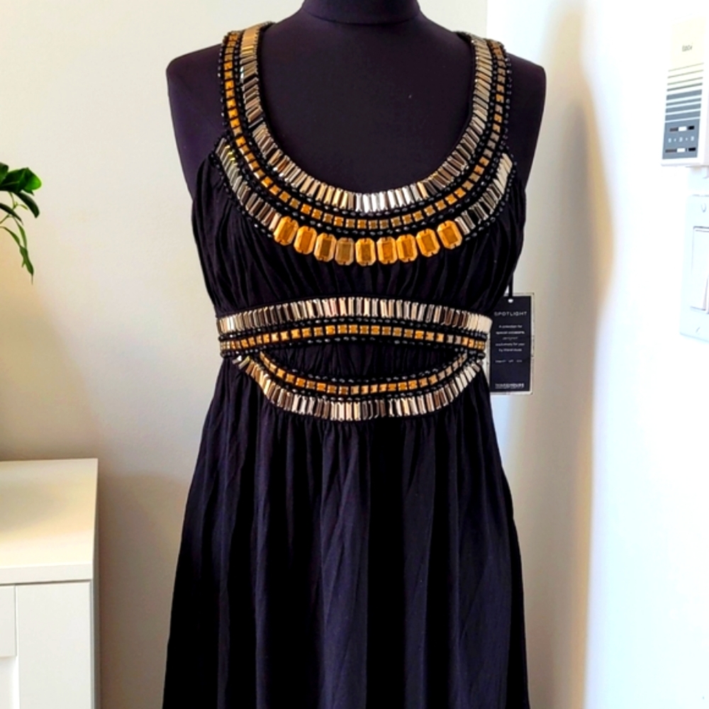 Spotlight For Warehouse Long Black Embroidered Dress